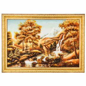 Картина янтарная "Водопад в лесу" 60х40 см, фотография 0. Интернет-магазин ЛАВКА ПОДАРКОВ