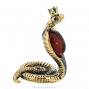 Статуэтка с янтарем "Змейка кобра с короной", фотография 0. Интернет-магазин ЛАВКА ПОДАРКОВ