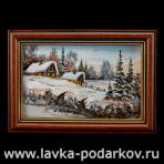 Картина на бересте "Зимний пейзаж"