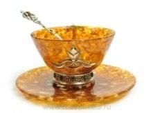 0012123-С Янтарь Серебро 875*  Чайная пара "Восточная" с ложкой