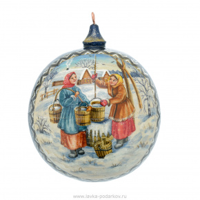 Новогодний елочный шар с росписью "Зима. По воду", фотография 0. Интернет-магазин ЛАВКА ПОДАРКОВ