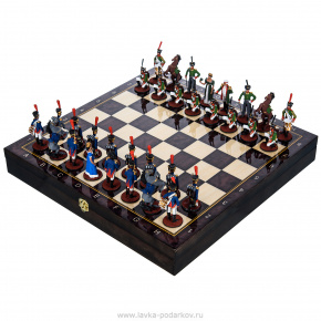 Шахматный ларец с оловянными фигурами "Бородино" 37х37 см, фотография 0. Интернет-магазин ЛАВКА ПОДАРКОВ