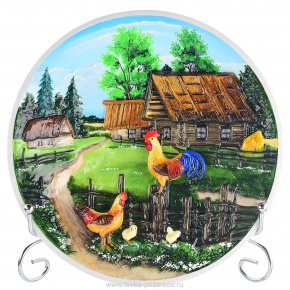Декоративная тарелка-панно "Моя деревня. Лето"  из керамики, фотография 0. Интернет-магазин ЛАВКА ПОДАРКОВ