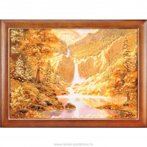 Картина янтарная "Пейзаж с водопадом №1", фотография 0. Интернет-магазин ЛАВКА ПОДАРКОВ