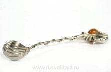 15949-С Янтарь Ложка "Креветка" в П/У Серебро 875* 
