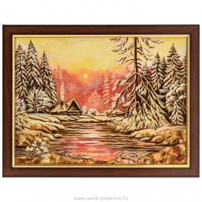 Картина янтарная "Зимний пейзаж" 30х40 см, фотография 0. Интернет-магазин ЛАВКА ПОДАРКОВ