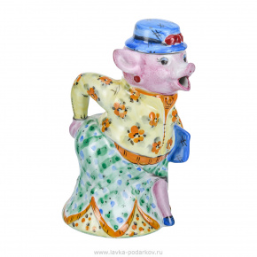 Чайник коллекционный "Свинья". Гжель в цвете, фотография 0. Интернет-магазин ЛАВКА ПОДАРКОВ