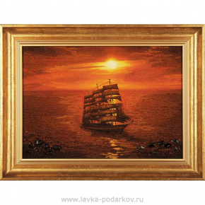 Картина янтарная корабля "Фрегат" 60х40 см, фотография 0. Интернет-магазин ЛАВКА ПОДАРКОВ