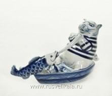 10357 Гжель Скульптура "Морской волк" 9*16*7,5см Авт. Черновы Л.и В.