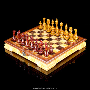 Шахматы в ларце с янтарными фигурами "Балтика", фотография 0. Интернет-магазин ЛАВКА ПОДАРКОВ
