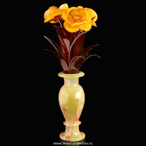 Сувенир "Цветы в вазе" (янтарь, оникс), фотография 0. Интернет-магазин ЛАВКА ПОДАРКОВ