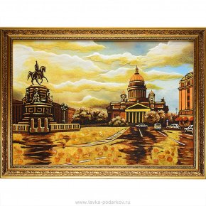 Картина янтарная "Санкт-Петербург. Исаакиевская площадь", фотография 0. Интернет-магазин ЛАВКА ПОДАРКОВ