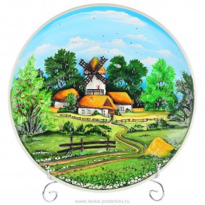 Декоративная тарелка-панно "Лето в деревне"  из керамики, фотография 0. Интернет-магазин ЛАВКА ПОДАРКОВ