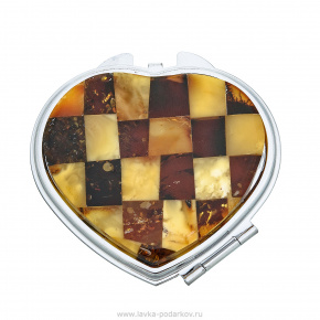 Карманное зеркало с янтарем "Сердце", фотография 0. Интернет-магазин ЛАВКА ПОДАРКОВ
