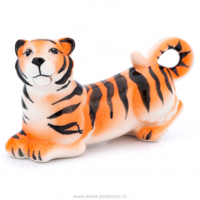 Скульптура "Тигр лежащий" Гжель (в ассортименте), фотография 0. Интернет-магазин ЛАВКА ПОДАРКОВ
