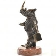 9914/РЛЗ  Бронза скульптура "Носорог-инвестор" на подставке Мрамор, Эмаль 20см 