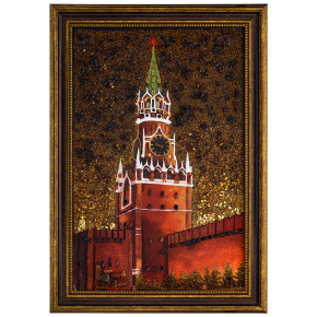 Картина янтарная "Спасская башня ночью" 40х60 см, фотография 0. Интернет-магазин ЛАВКА ПОДАРКОВ