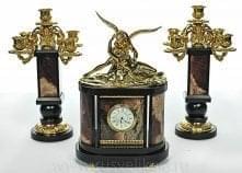 0012115/8048  Нат.камень ЧАСЫ Каминные "Амур и Психея" с канделябрами (8048)