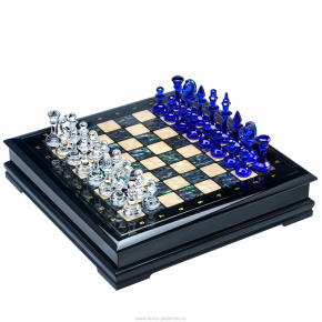Шахматный ларец с перламутром и фигурами из хрусталя (беж), фотография 0. Интернет-магазин ЛАВКА ПОДАРКОВ