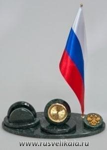 6156 Нат камень Настольный набор с часами Ит. Мрамор (зеленый) 24*11см