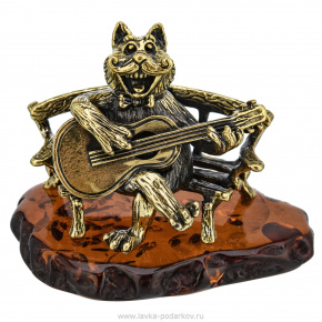 Статуэтка с янтарем "Кот гитарист", фотография 0. Интернет-магазин ЛАВКА ПОДАРКОВ
