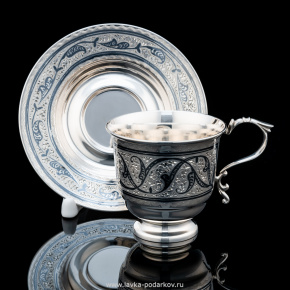 Чайная пара с гравировкой и чернением (серебро 875*), фотография 0. Интернет-магазин ЛАВКА ПОДАРКОВ