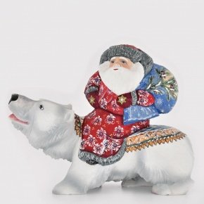 Скульптура "Дед Мороз с подарками на белом медведе", фотография 0. Интернет-магазин ЛАВКА ПОДАРКОВ