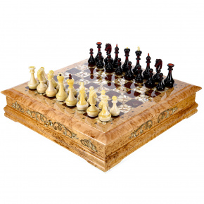 Шахматный ларец из карельской березы с фигурами из янтаря, фотография 0. Интернет-магазин ЛАВКА ПОДАРКОВ