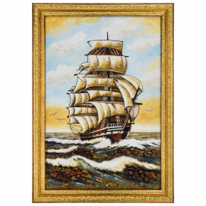 Картина янтарная "Корабль-парусник" 40х60 см, фотография 0. Интернет-магазин ЛАВКА ПОДАРКОВ