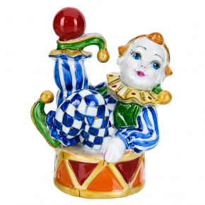 Статуэтка "Клоун на барабане". Гжель в цвете, фотография 0. Интернет-магазин ЛАВКА ПОДАРКОВ