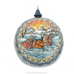 Новогодний елочный шар с росписью "Тройка", фотография 0. Интернет-магазин ЛАВКА ПОДАРКОВ
