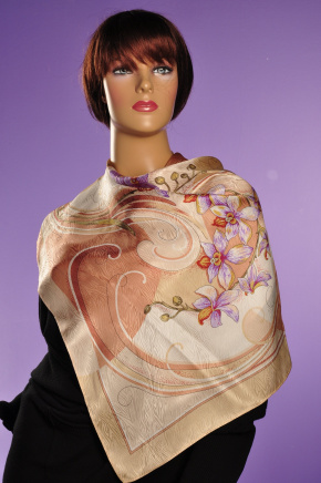 11038 Павловопосадский платок "Танцующие орхидеи", фотография 0. Интернет-магазин ЛАВКА ПОДАРКОВ