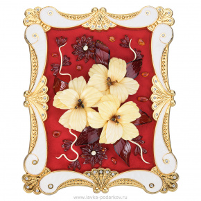 Настольное янтарное панно "Цветы" 31х25 см, фотография 0. Интернет-магазин ЛАВКА ПОДАРКОВ