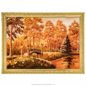 Картина янтарная "Осенний мостик" 60х40 см, фотография 0. Интернет-магазин ЛАВКА ПОДАРКОВ