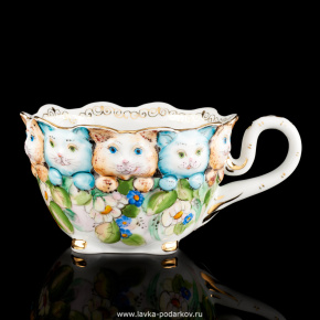 Чайная чашка "Кошки 2" Гжель, фотография 0. Интернет-магазин ЛАВКА ПОДАРКОВ