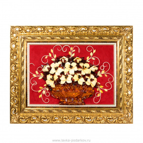 Картина янтарная "Лилии в корзине" 72 х 58 см, фотография 0. Интернет-магазин ЛАВКА ПОДАРКОВ