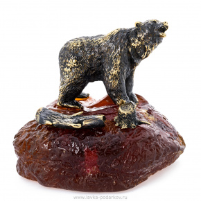 Скульптура на подставке из янтаря "Медведь на опушке", фотография 0. Интернет-магазин ЛАВКА ПОДАРКОВ