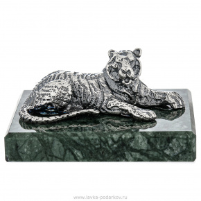 Статуэтка из серебра 925* на каменной подставке "Лежащий тигр", фотография 0. Интернет-магазин ЛАВКА ПОДАРКОВ