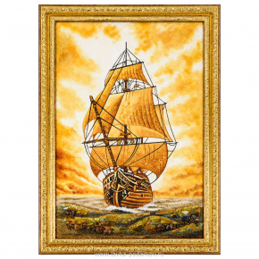Картина янтарная "Корабль-парусник" 60х40 см, фотография 0. Интернет-магазин ЛАВКА ПОДАРКОВ