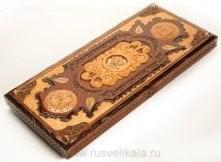12205/45*21см Нарды резные "Герб" (липа, медь, кость моржа) 