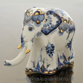 Скульптура "Слон" в золоте Гжель, фотография 0. Интернет-магазин ЛАВКА ПОДАРКОВ