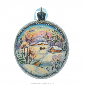 Новогодний елочный шар с росписью "Зима. Сельский пейзаж", фотография 0. Интернет-магазин ЛАВКА ПОДАРКОВ