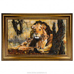 Картина янтарная "Львы" 69х114 см, фотография 0. Интернет-магазин ЛАВКА ПОДАРКОВ
