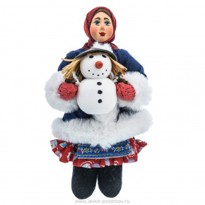 Коллекционная кукла ручной работы "Девочка со снеговиком", фотография 0. Интернет-магазин ЛАВКА ПОДАРКОВ