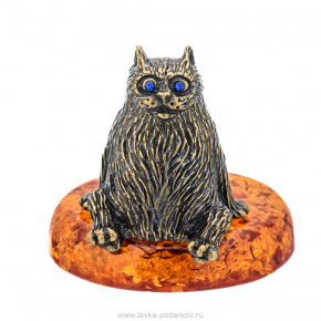 Статуэтка с янтарем "Сытый кот", фотография 0. Интернет-магазин ЛАВКА ПОДАРКОВ