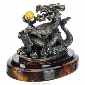 Статуэтка из бронзы и янтаря "Деловой китайский дракон", фотография 0. Интернет-магазин ЛАВКА ПОДАРКОВ