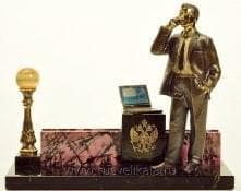 11507 Бронза Настольная визитница "Руководитель" Змеевик, Яшма