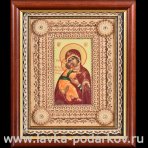 Икона из бересты "Владимирская Божия Матерь" в киоте 20x26 см