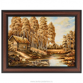Картина янтарная "Домик в лесу" 30х40 см, фотография 0. Интернет-магазин ЛАВКА ПОДАРКОВ