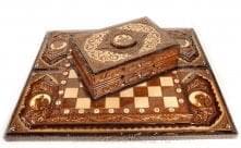 04009 /63*30см Шахматы-нарды резные "Слон" (липа, медь, кость моржа)